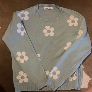 Shein Blue Sweater with White Floral Pattern